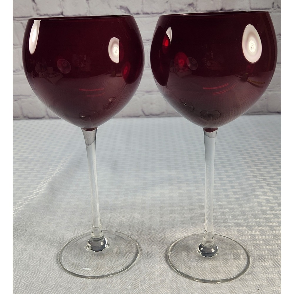 Lenox Red Balloon Wine Gobblet Glasses Clear Stem Set of 2